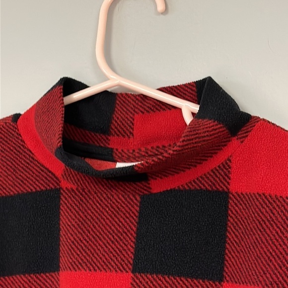 Old Navy red & black plaid pullover with tie at hem, mock turtleneck, L 10/12 - Picture 6 of 7